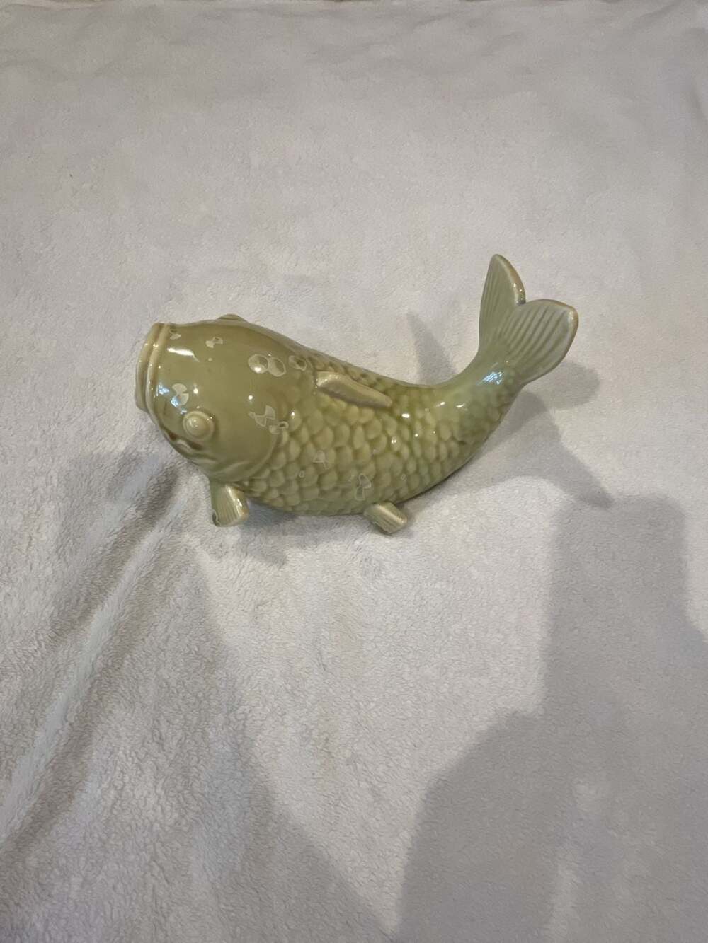 Ceramic Koi Fish Figurine Green Celadon Glaze Tabletop Sculpture